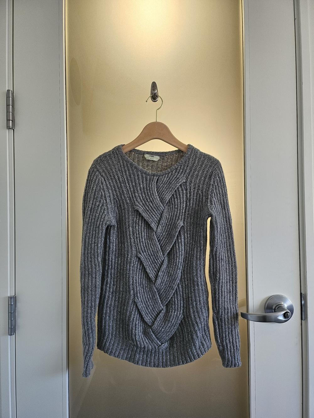 Fendi Gray Braided Cable Knit Crewneck Sweater